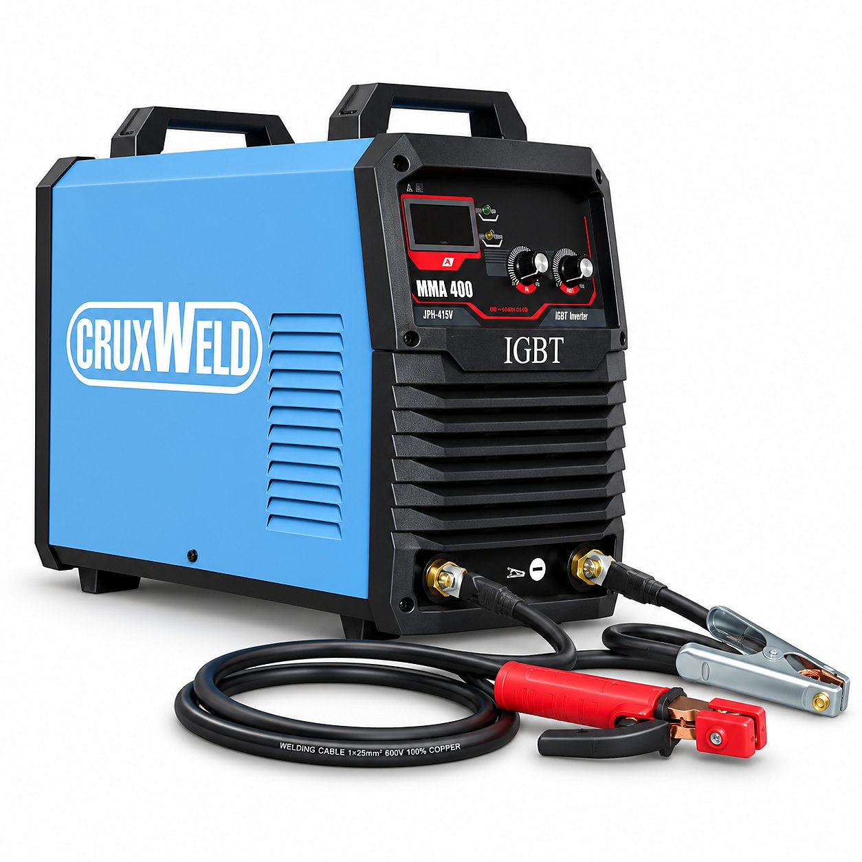 ARC400iS 400A arc welding machine side view with welding cables