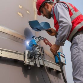 Automated circumferential welding machine for large storage tank fabrication