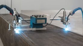 dual torch welding carriage mechanical seam tracking guide wheels