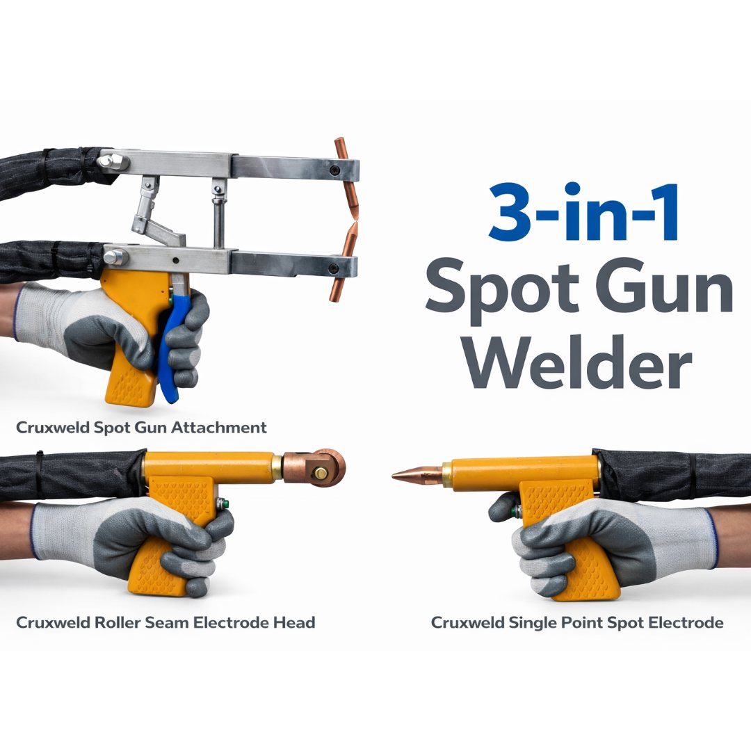 DuoFlex 20K gun heads: tong spot attachment, roller seam electrode head and single-point spot electrode