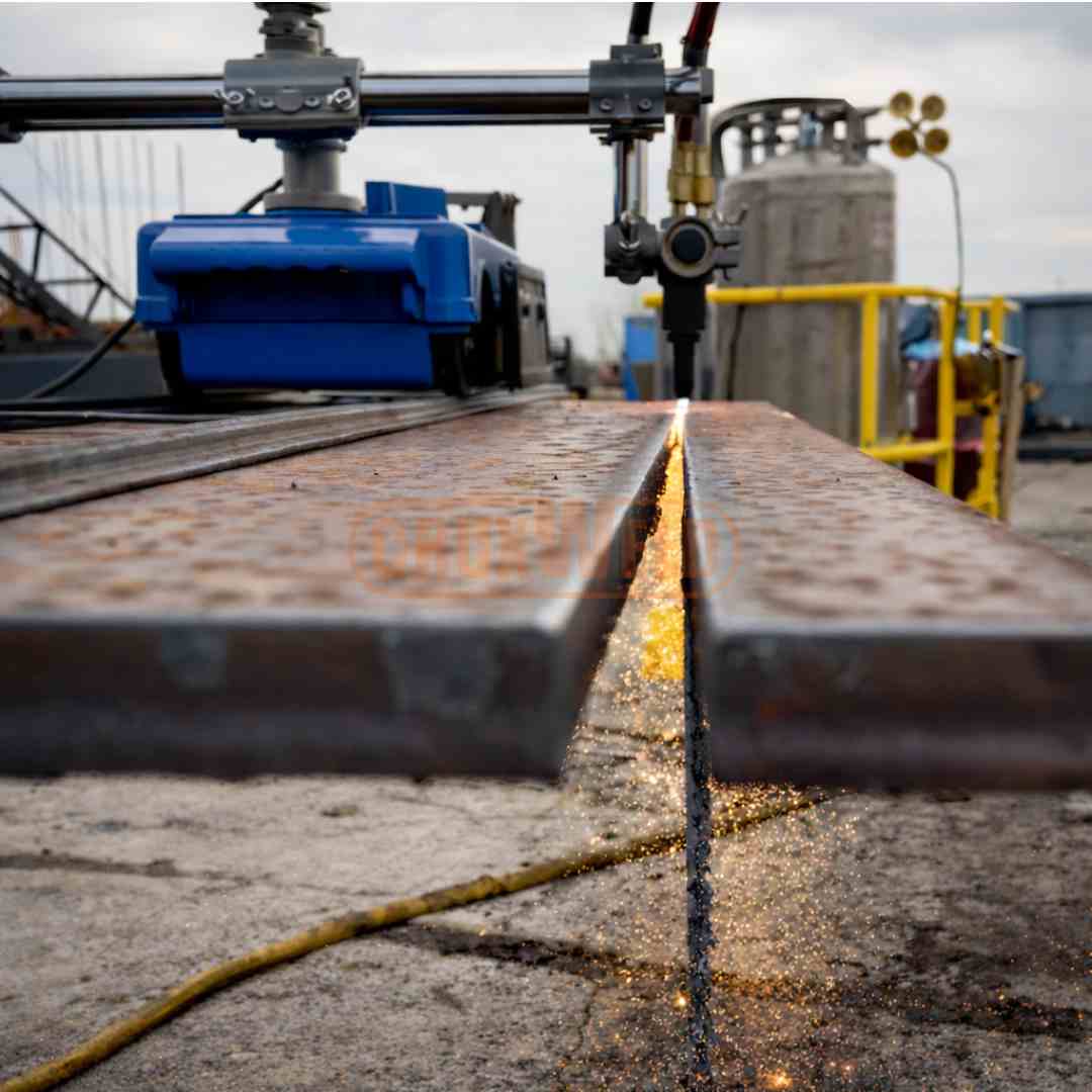 Straight cut on steel plate made with the DynaMove 45K