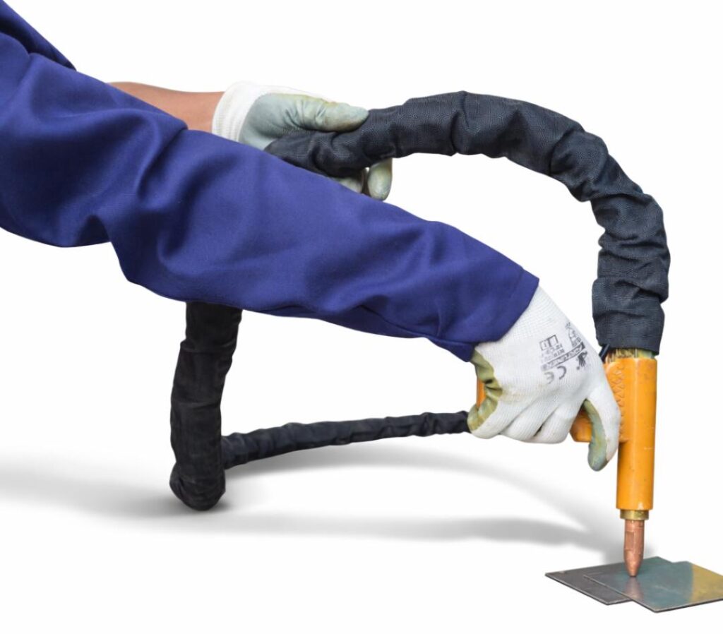 Spot welding gun tip close up copper electrode for resistance welding