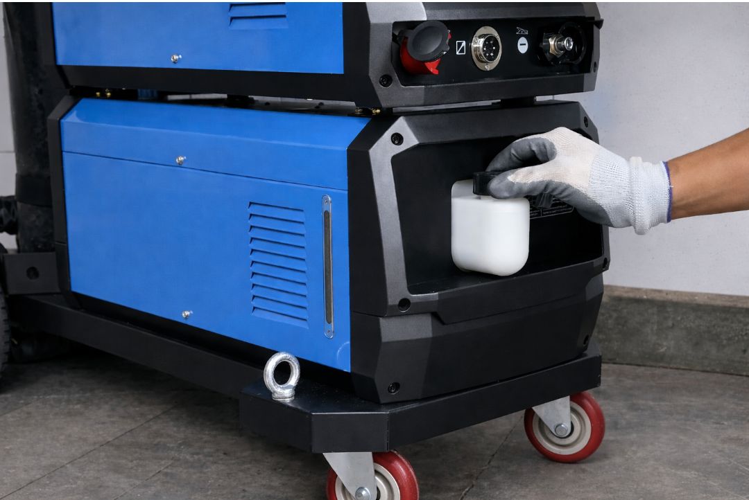 Filling the CWMIG500P cooling unit tank with coolant