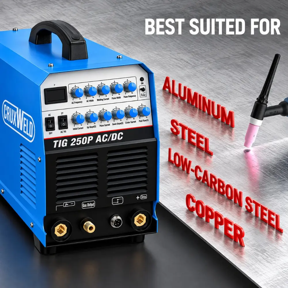 iTIG250ACDC aluminium TIG welding machine suited for aluminium, steel, low-carbon steel and copper