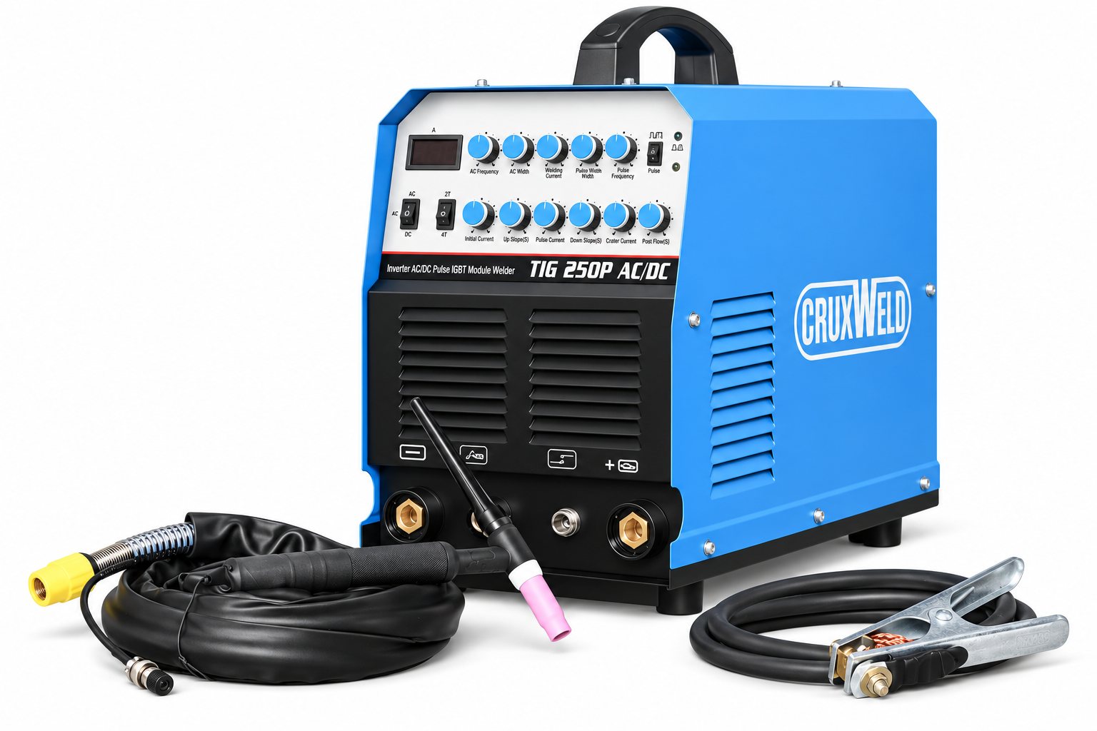 iTIG250ACDC with TIG torch and earth clamp supplied as standard