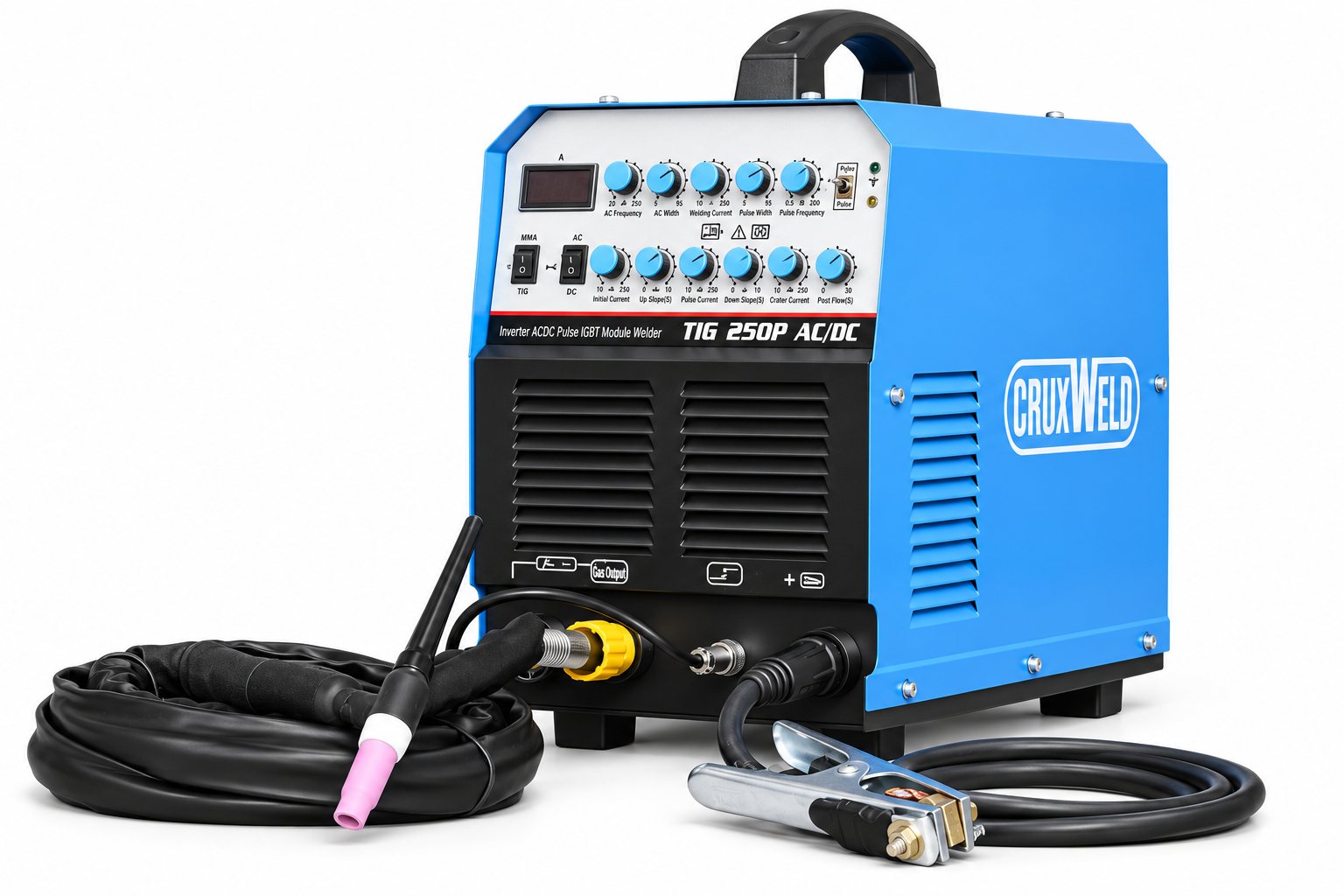 iTIG250ACDC with TIG torch and earth clamp