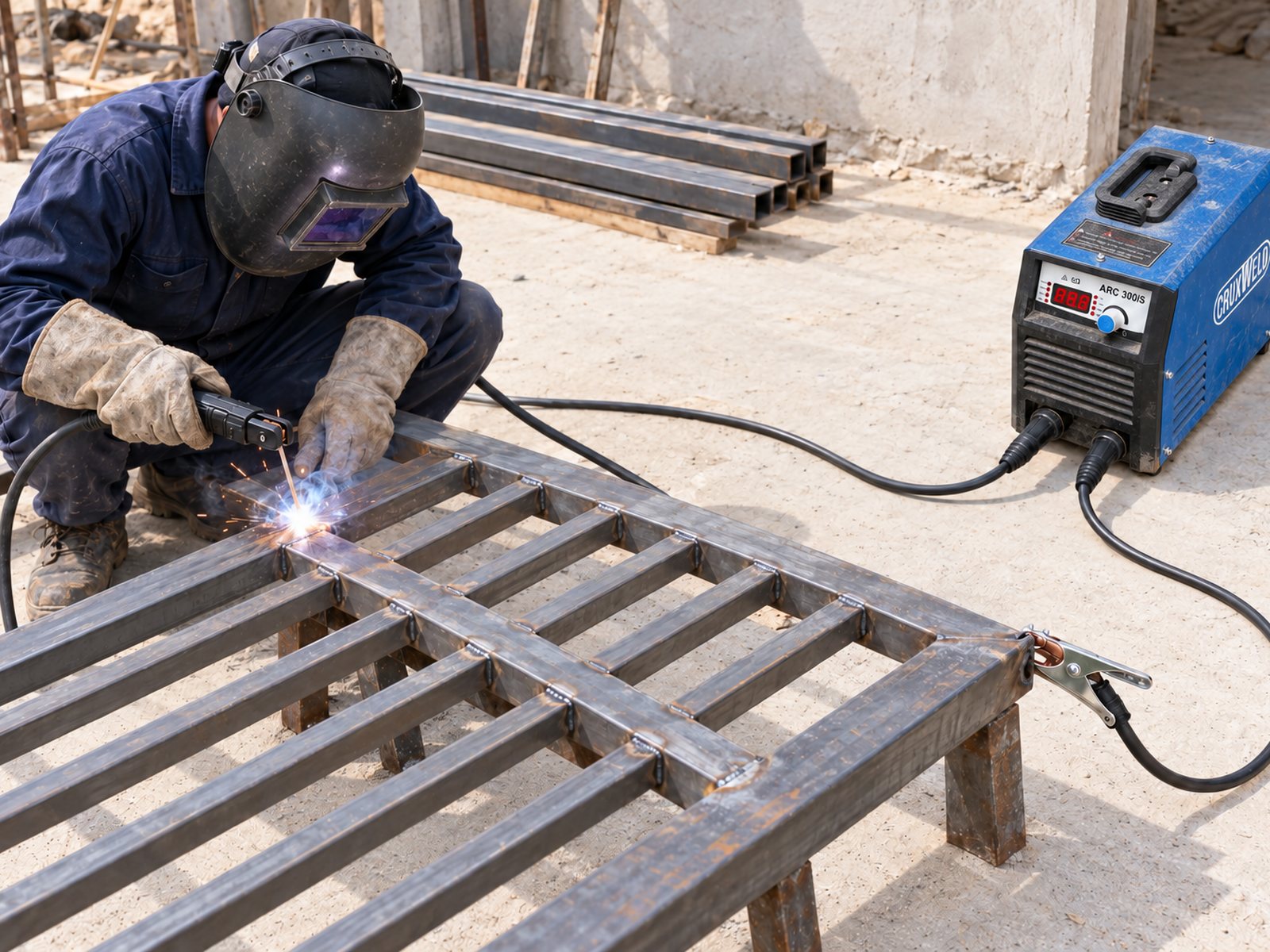 ARC 300 welding machine welding a steel gate on site