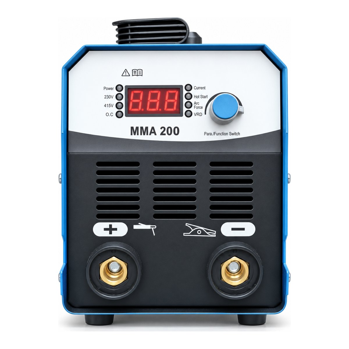 ARC200iS front with plus and minus welding sockets