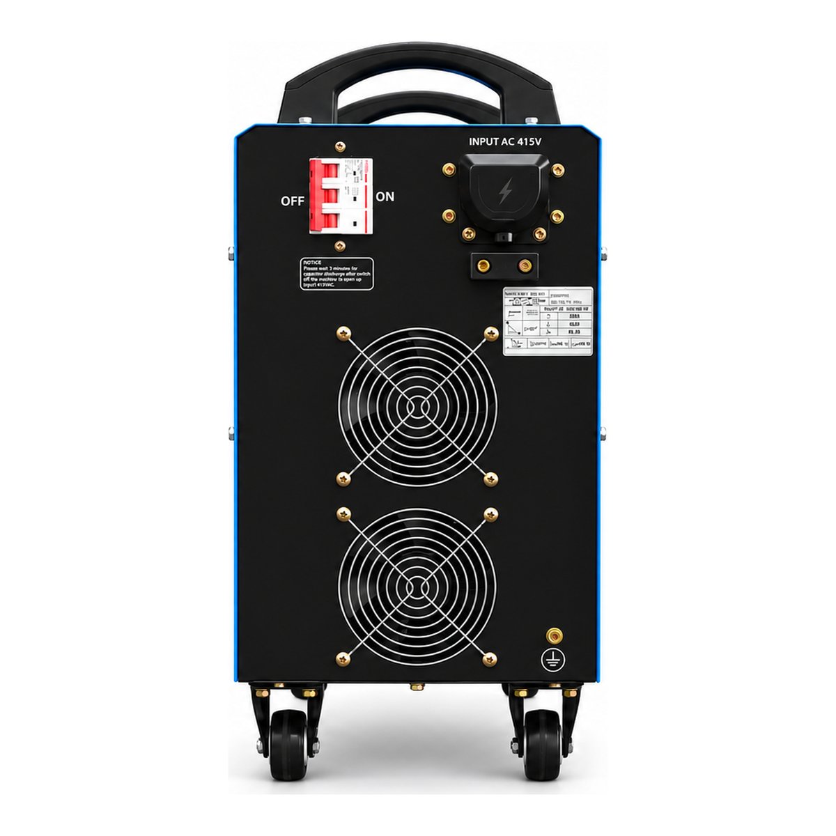 ARC630-2T rear panel with MCB, 415 V input and two cooling fans