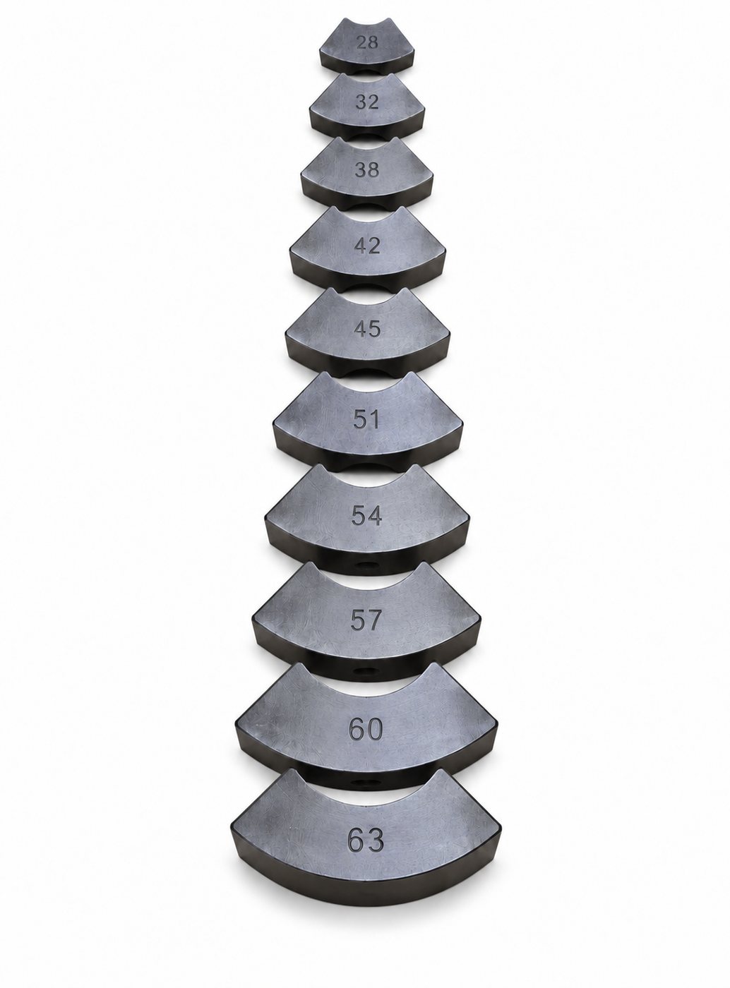 Clamping blocks for the BEVEX 63 pipe beveling machine marked 28 to 63 mm