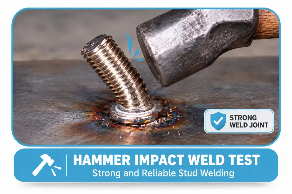 Hammer impact weld test on a CD welded stud: strong weld joint