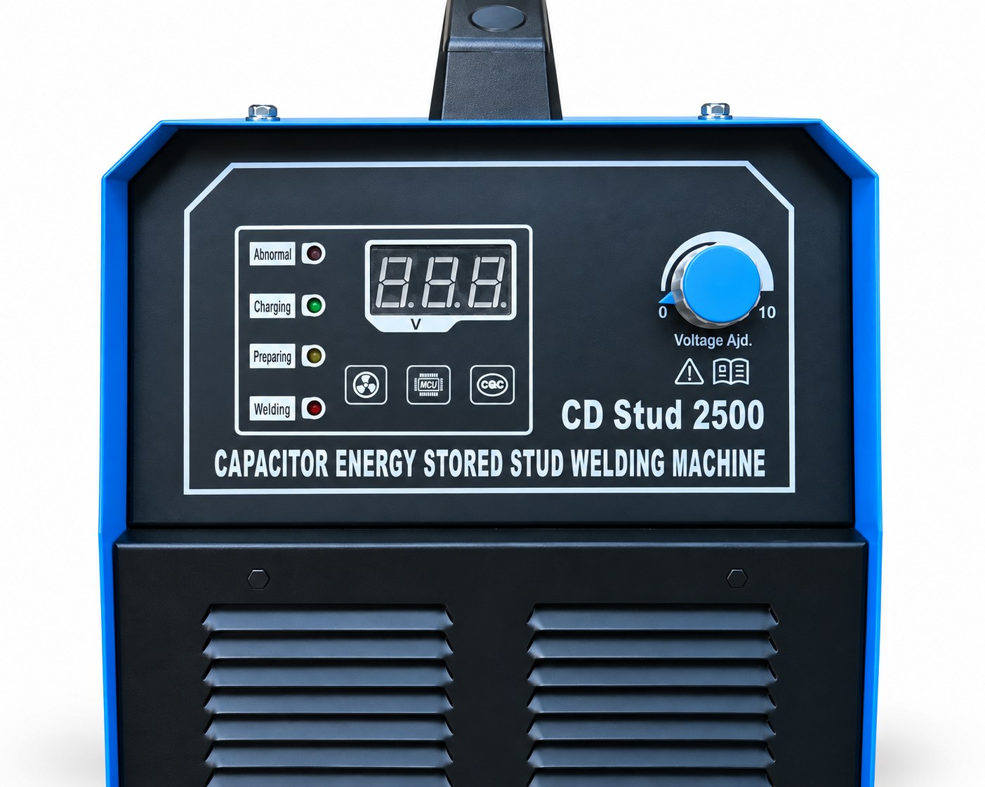 CDS10M control panel: status lamps, voltage display and voltage adjustment dial
