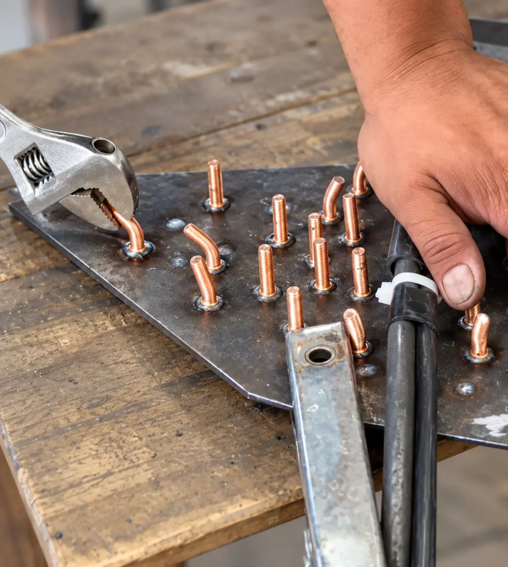 Bend test on CD-welded studs with an adjustable spanner