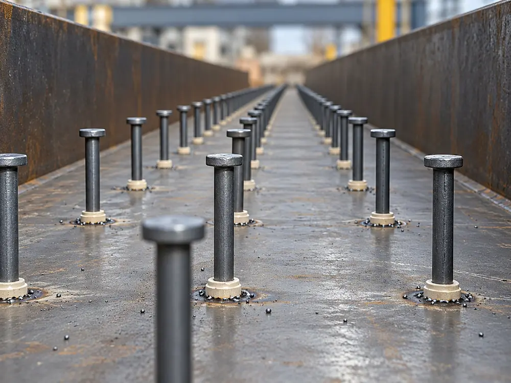 Rows of headed shear studs on a steel girder