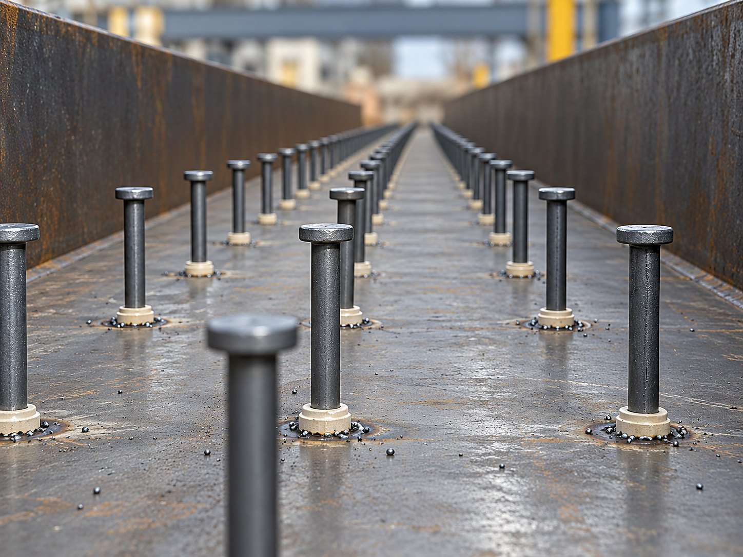 Rows of headed shear studs on a steel girder