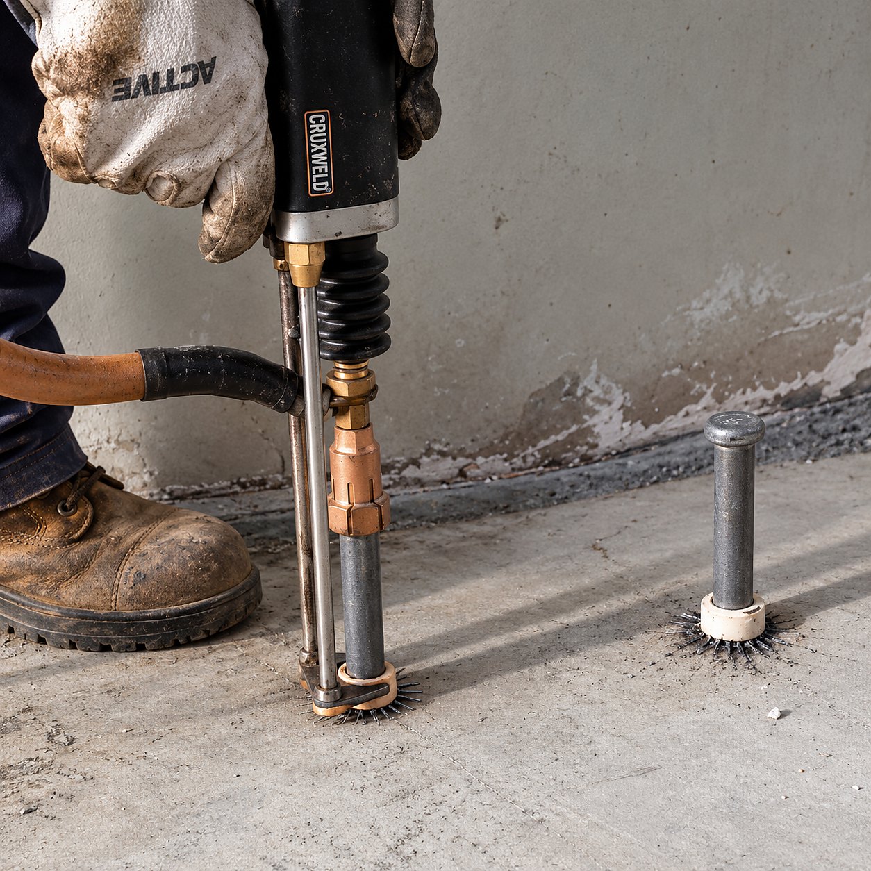 Drawn arc stud welding on site with ceramic ferrule