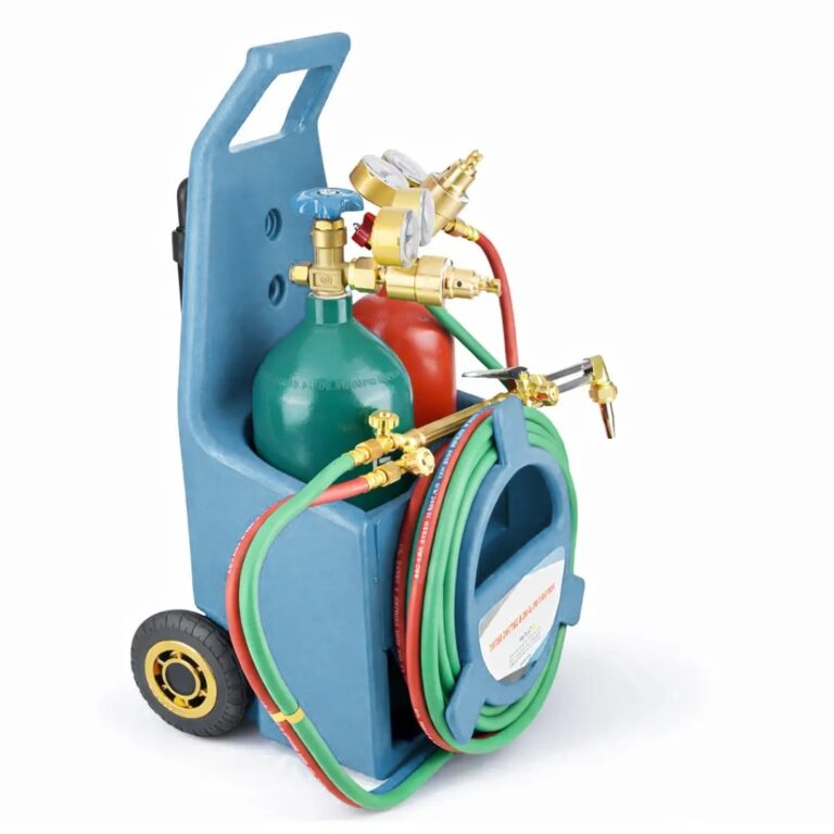 Cut-n-Weld ProX portable oxy acetylene welding and cutting kit with oxygen and acetylene cylinders in tote