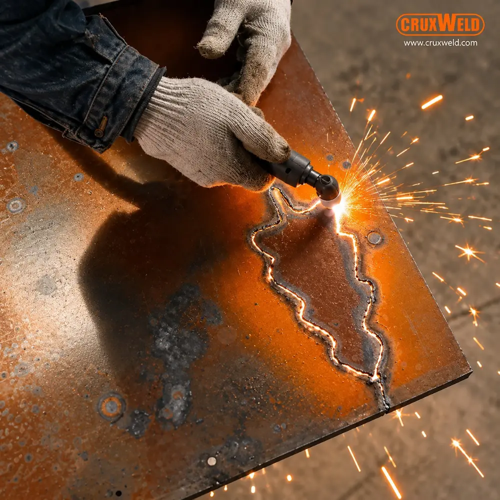 Freehand shape cut in rusty plate with the FINELINE 40C