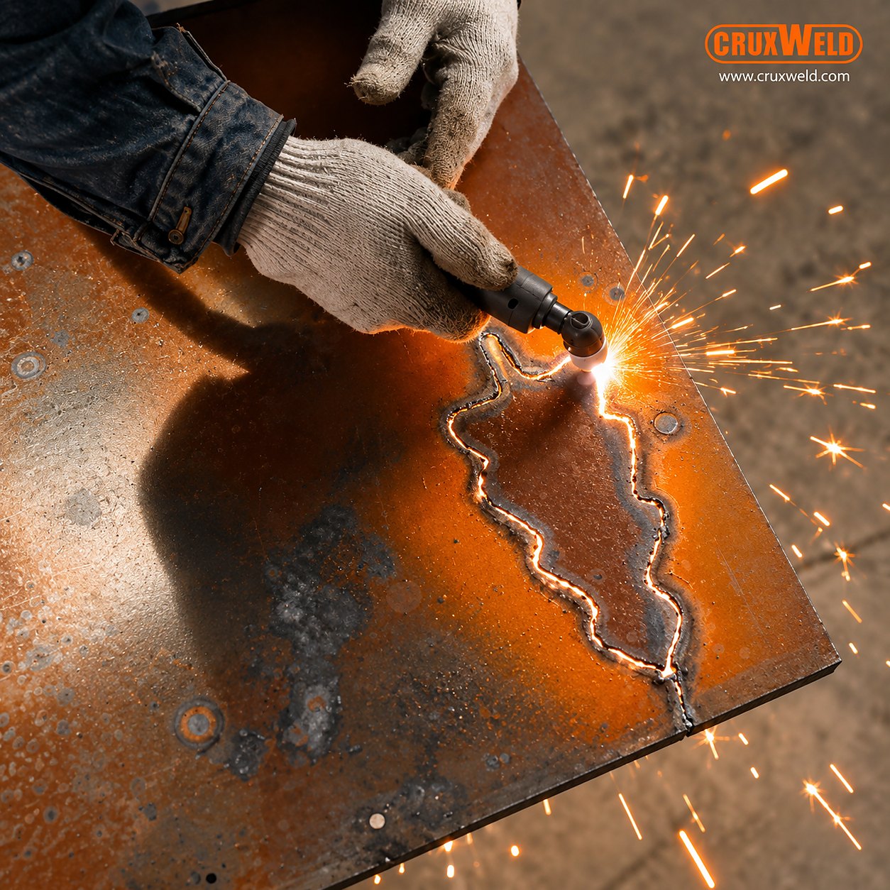 Freehand shape cut in rusty plate with the FINELINE 40C