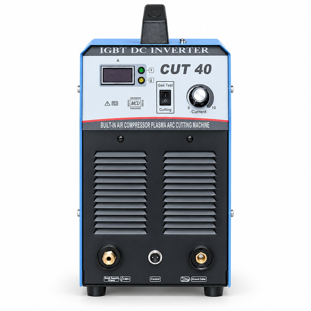 Front view of the FINELINE 40C plasma cutter with inbuilt air compressor