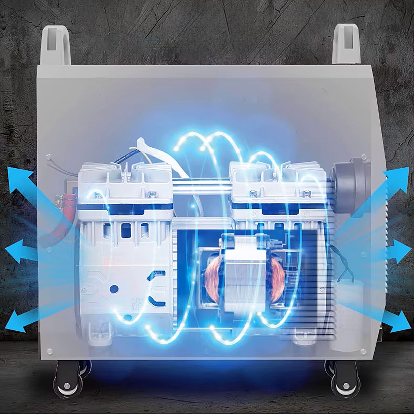 Built-in air compressor inside the FINELINE 100IC plasma cutter – illustration