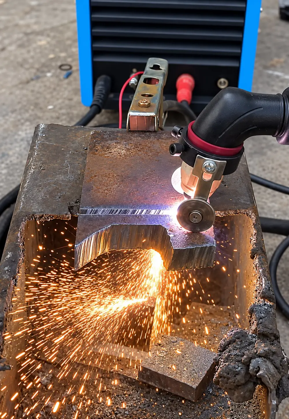 Severance cut through a thick steel block with the FINELINE 100IC