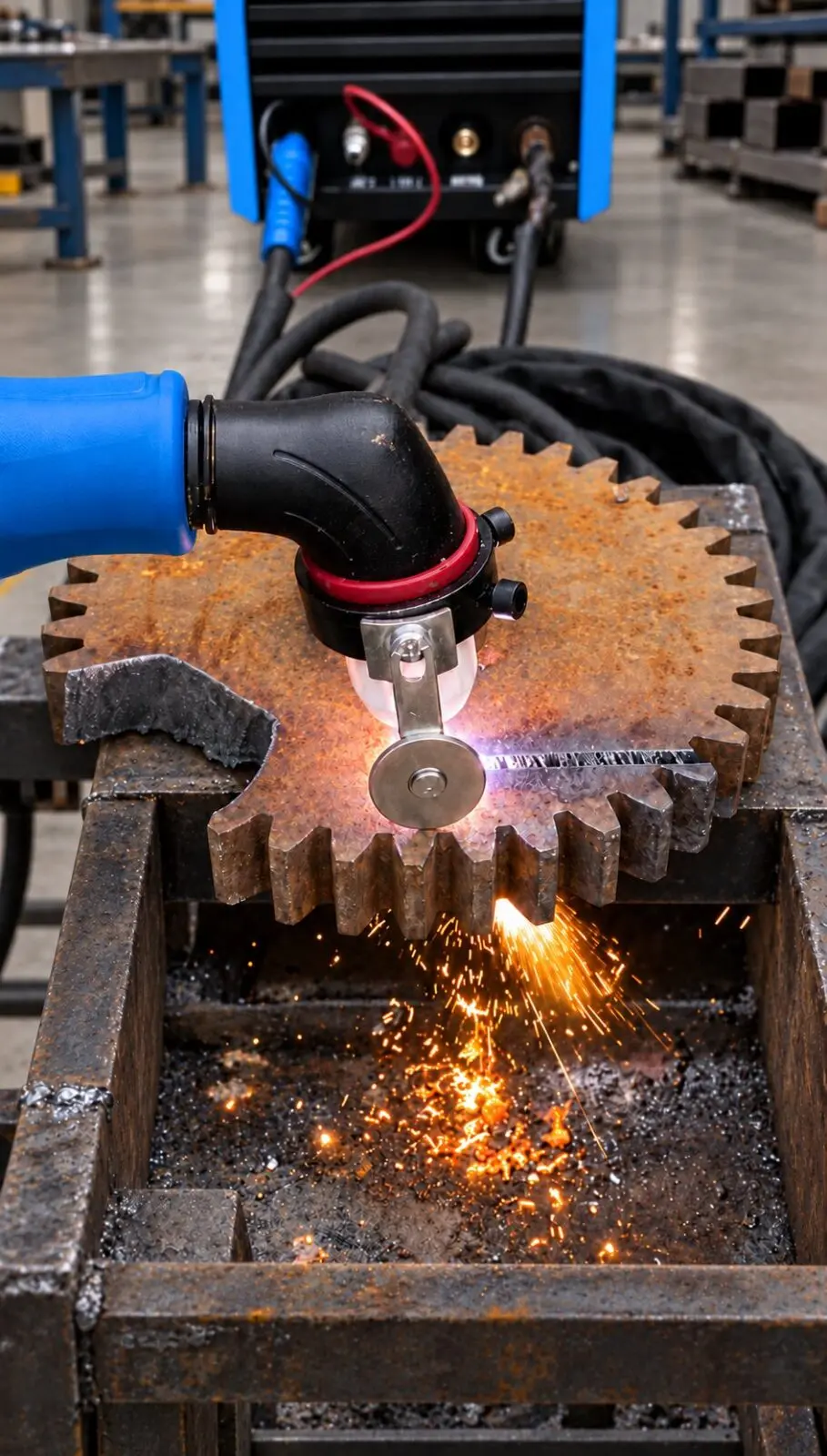 Cutting a gear profile with the FINELINE 100IC plasma torch and roller guide