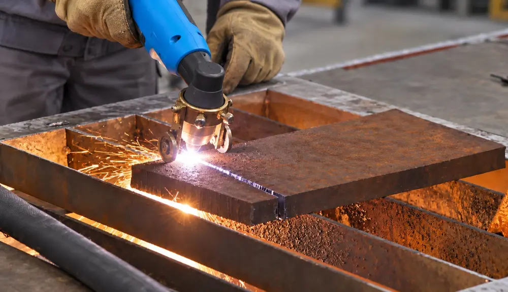 Plasma cutting thick steel plate with a roller guide using the FINELINE 100IC