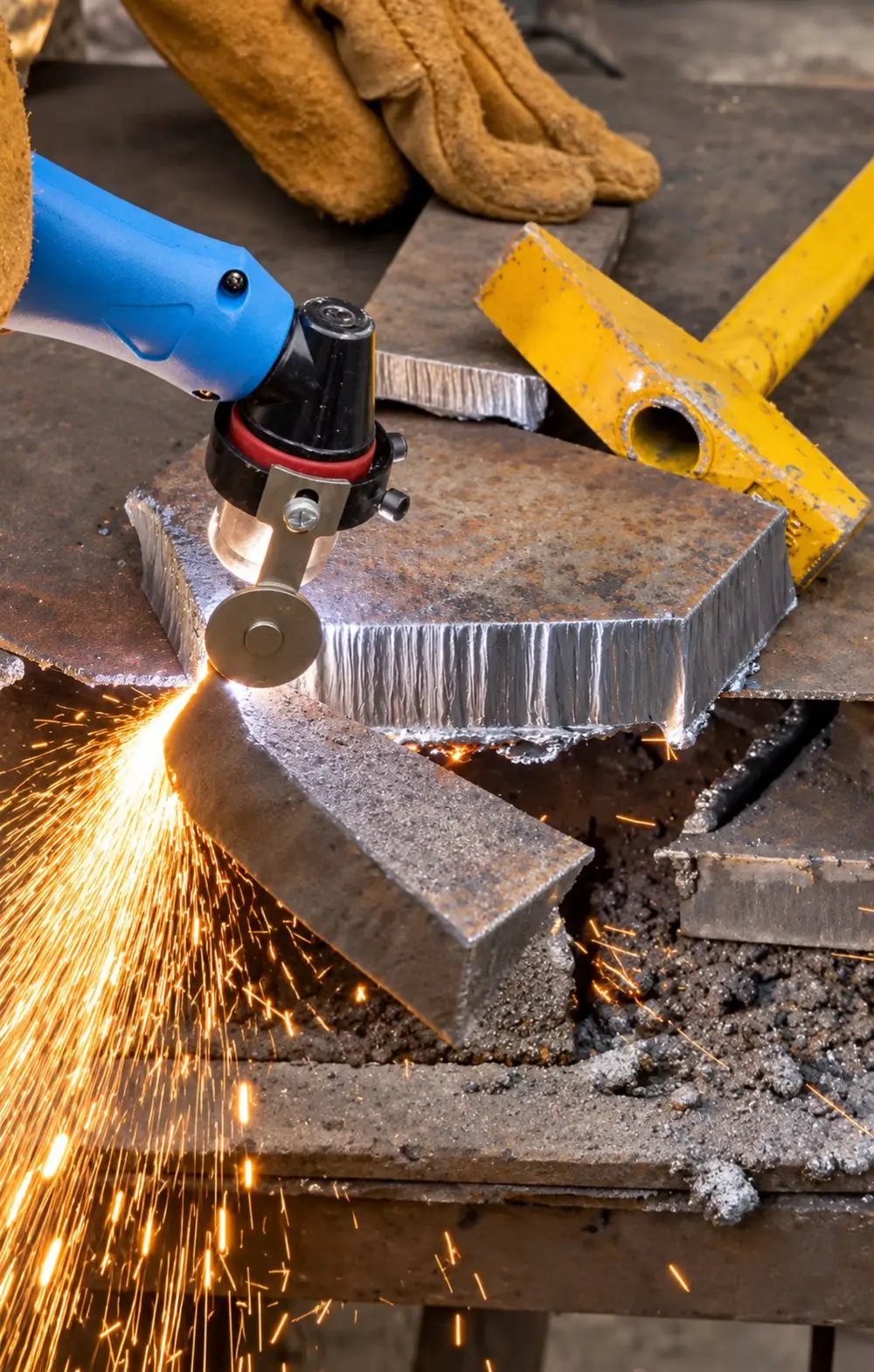 Cutting thick mild steel plate with the FINELINE 100IC plasma cutter
