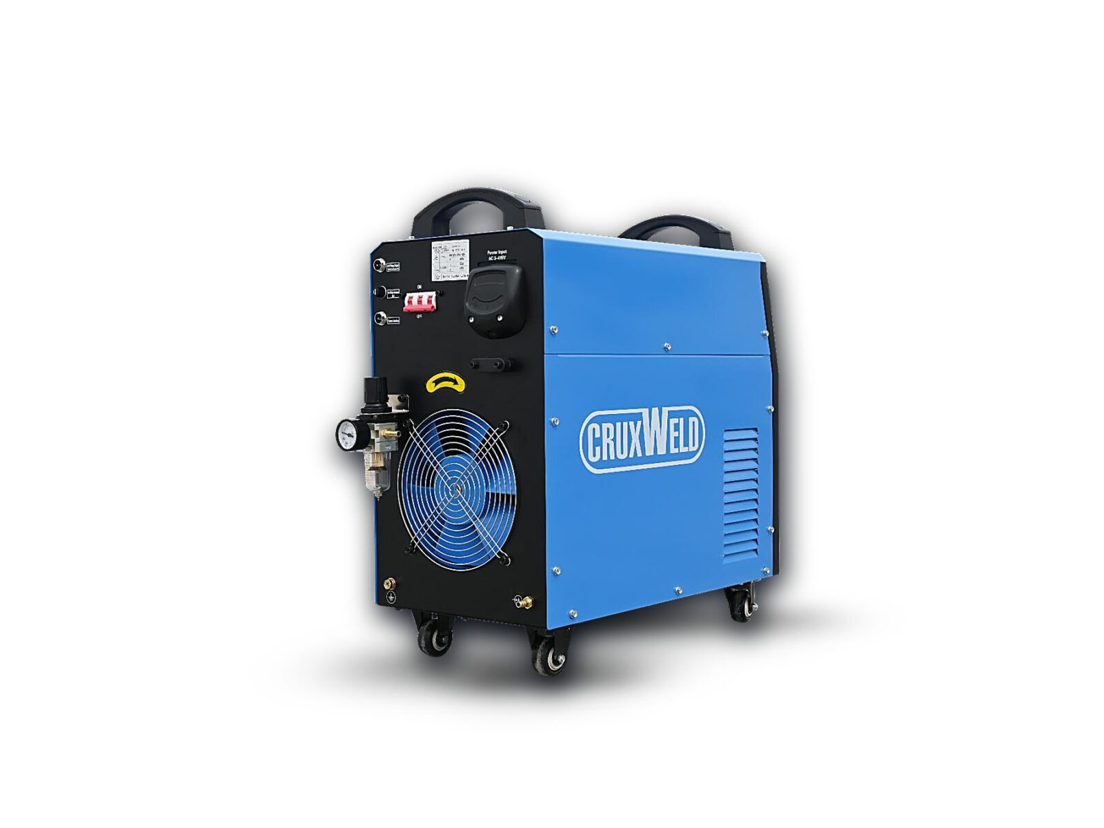 FINELINE 120 air plasma cutting machine – rear view with air filter regulator and cooling fan
