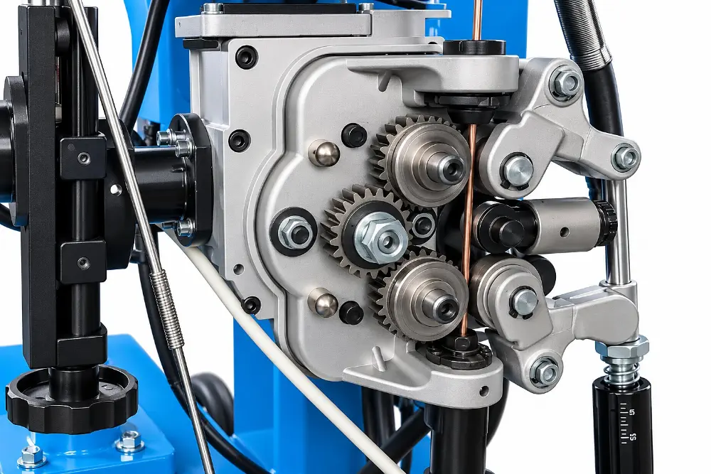 Geared wire feed rolls of the FLUXOR SAW welding tractor