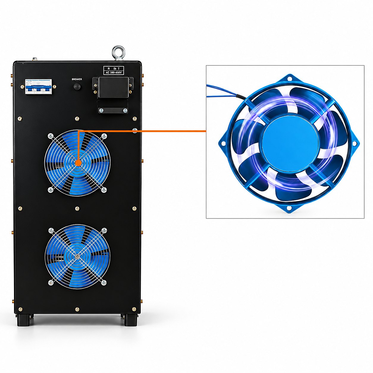 Forced-air cooling fans at the rear of the FLUXOR inverter power source