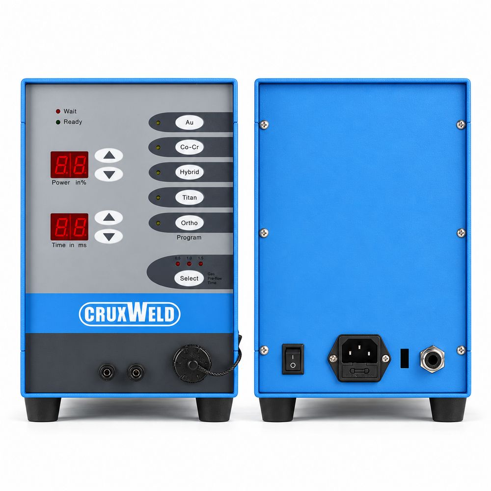 PulseGem 100 jewelry spot welding machine front panel and rear panel with power switch, power inlet and argon inlet