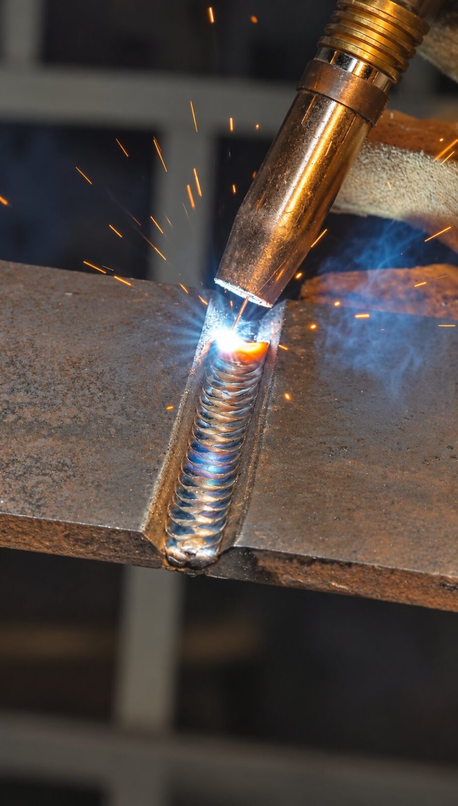 Even MIG weld bead laid by the MIG 300 welding machine in a steel groove joint