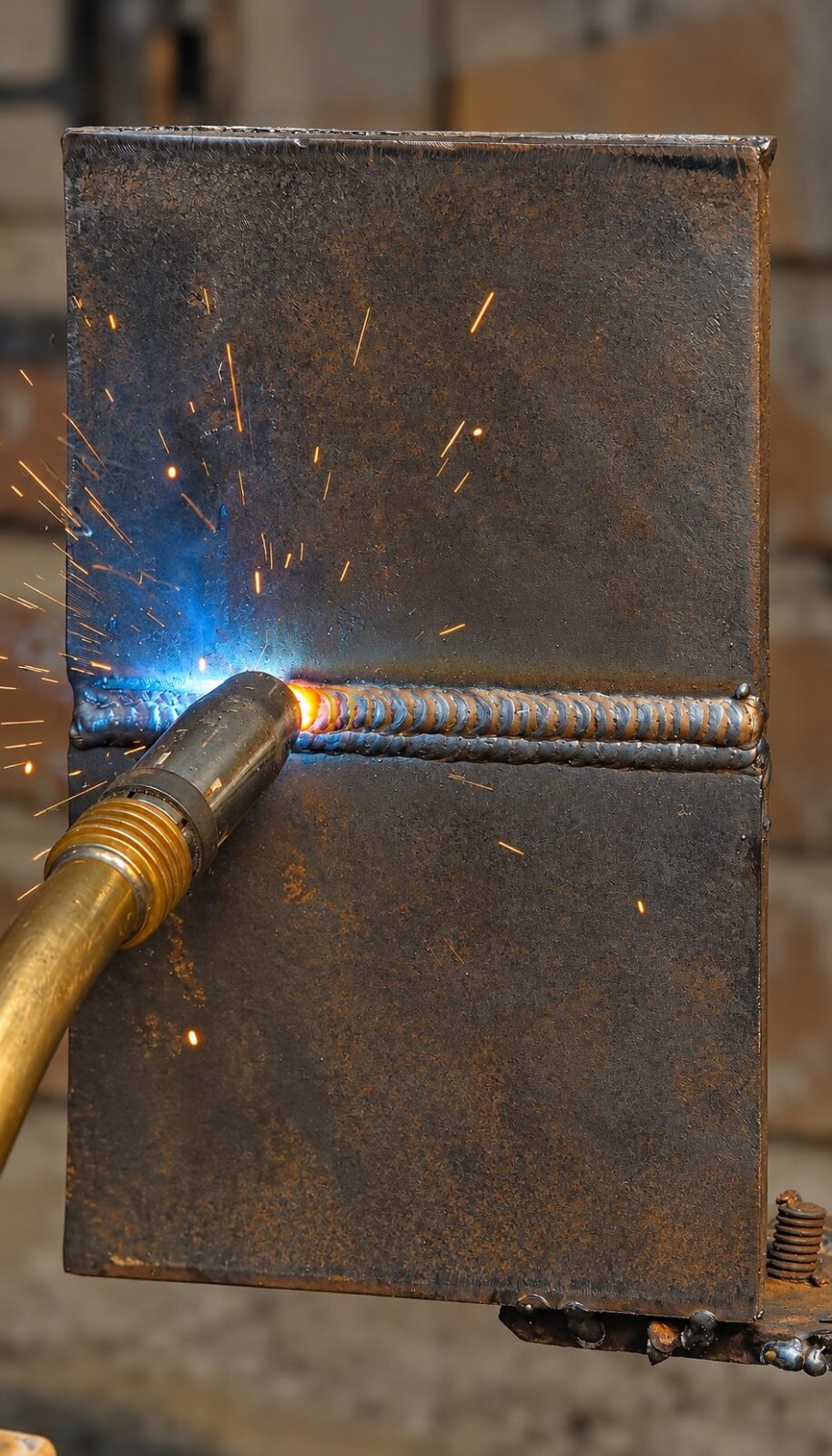 MIG weld bead on a steel plate welded with the MIG 300 welding machine