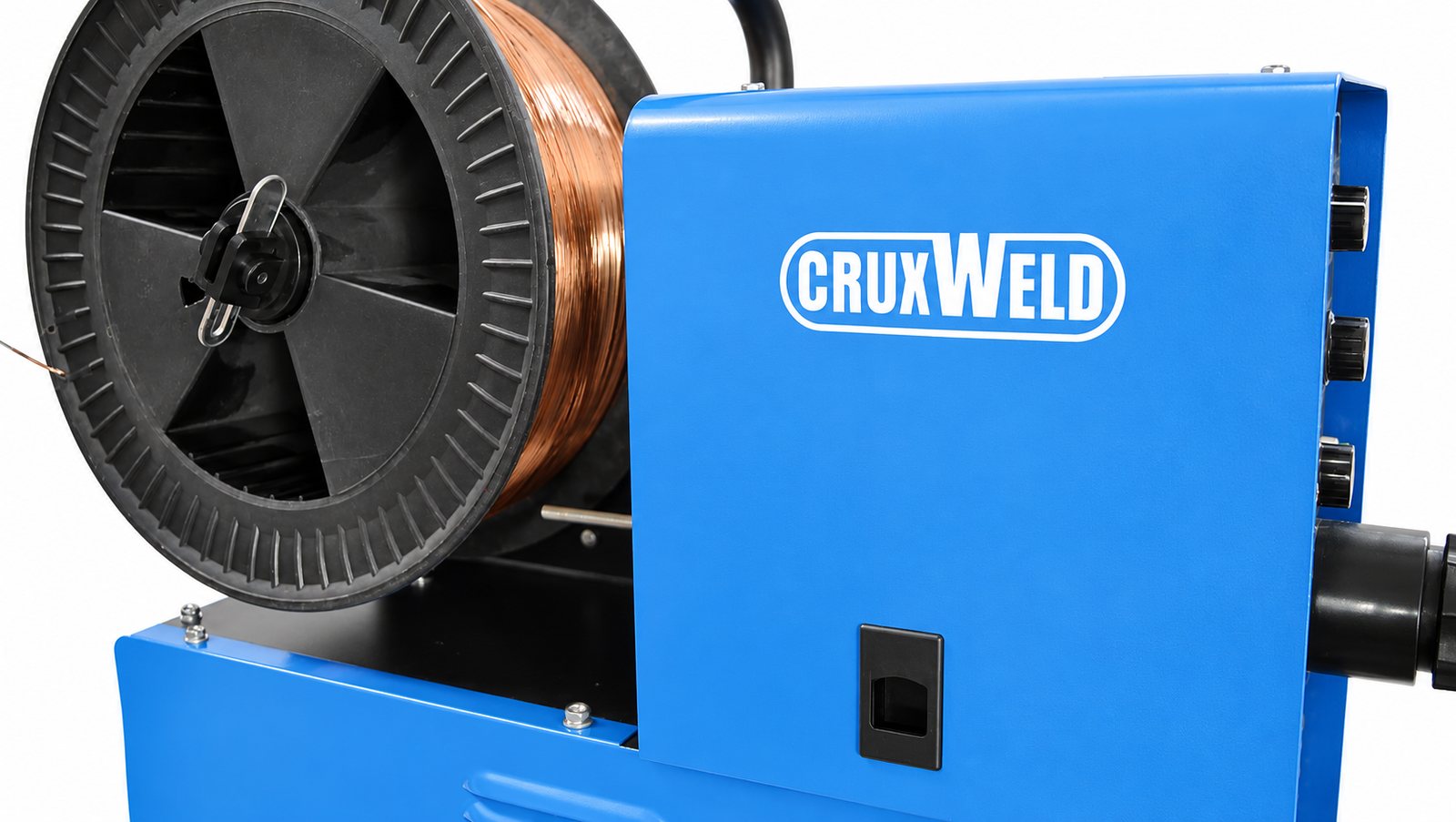 Inbuilt wire feeder of the MIG300iW portable MIG welding machine with copper-coated MIG wire spool