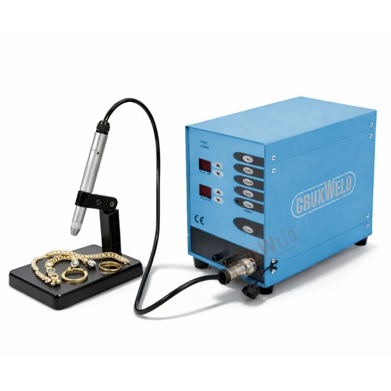 PulseGem 100 jewelry spot welding machine with welding handle on stand