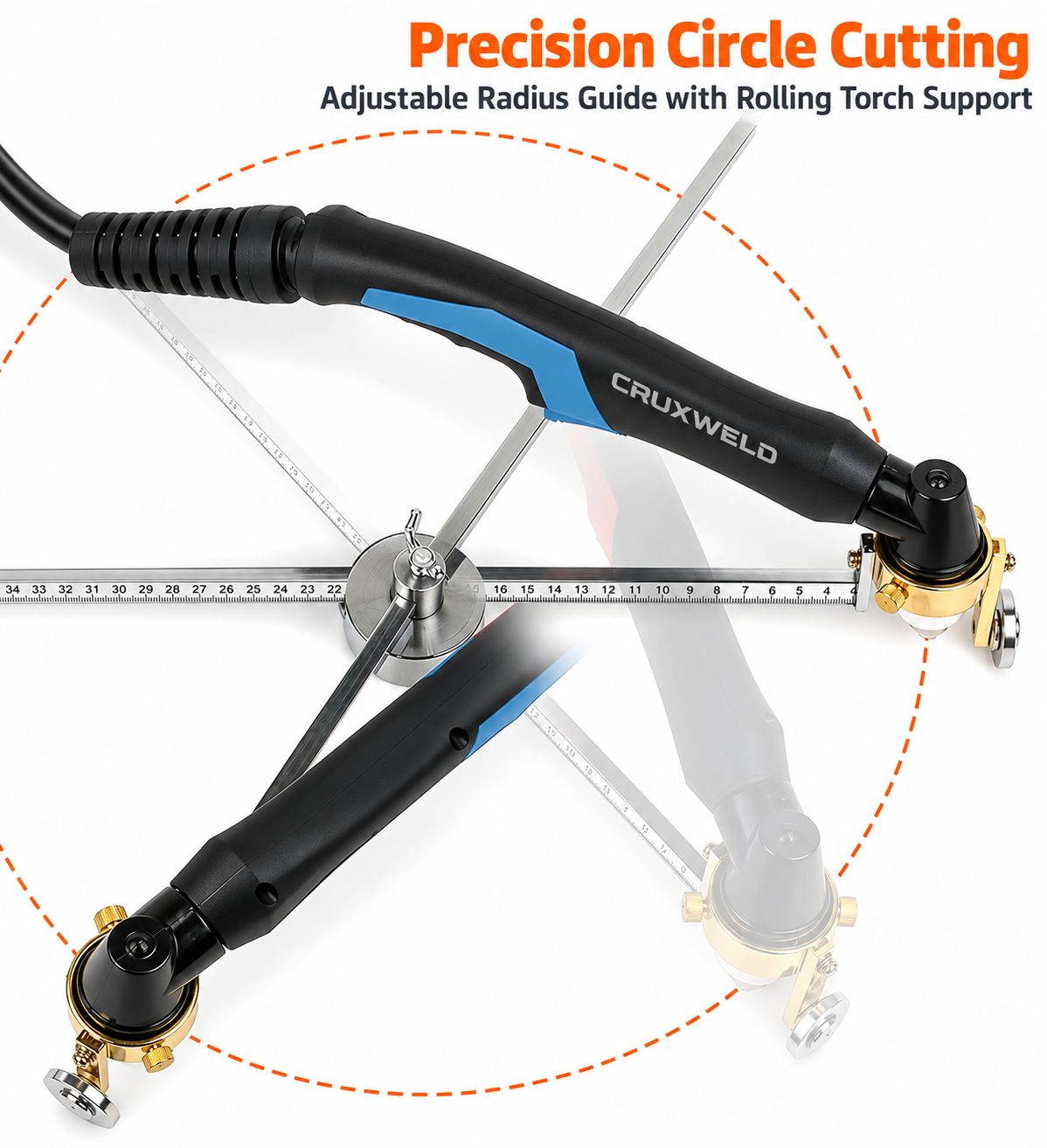 Cruxweld plasma torch fitted to the ROTO circle cutting guide