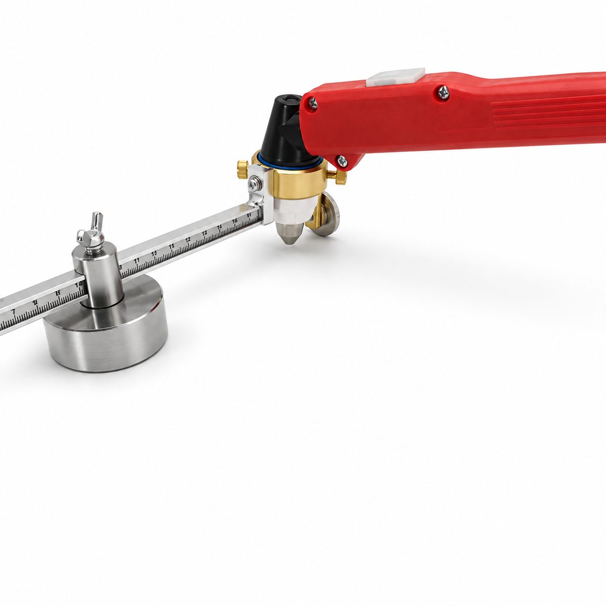 Hand plasma torch clamped in the ROTO torch holder