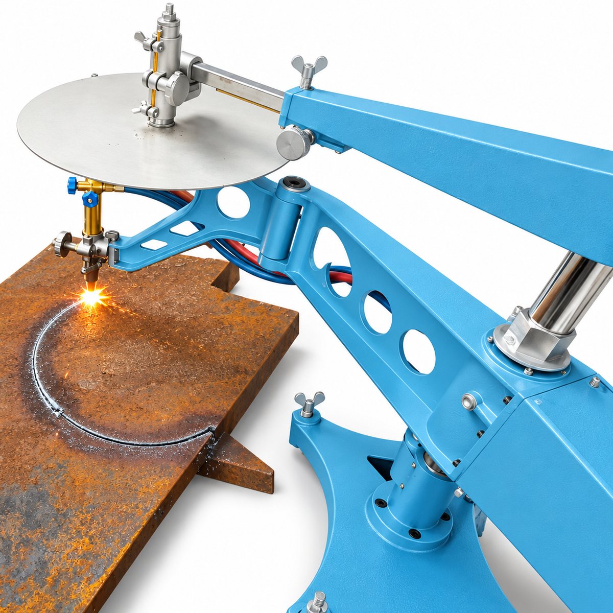 Profile cutting machine cutting a circle in steel plate
